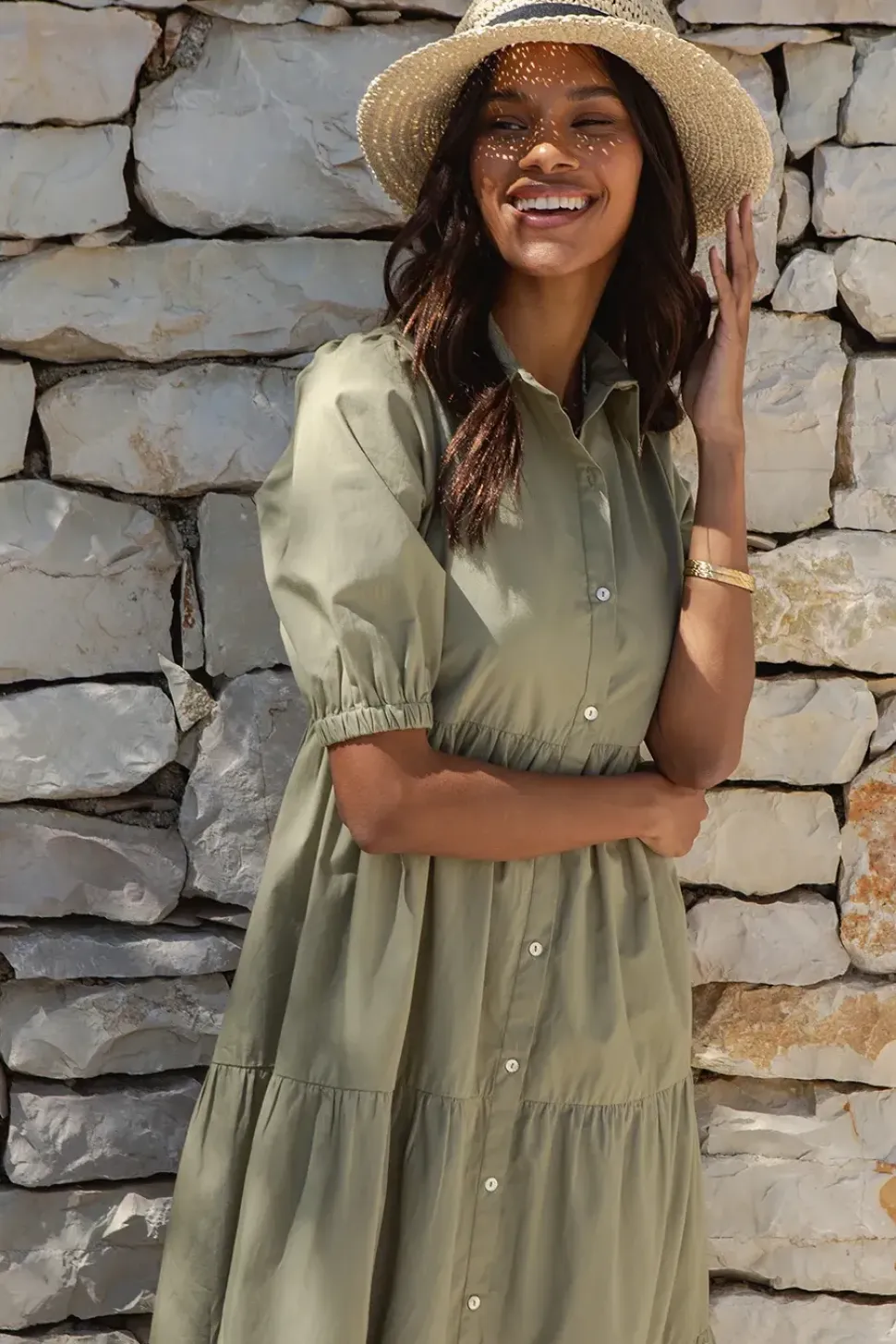 'Leela' Tiered Midi Shirt Dress