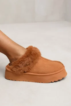 'Lilah' Slide On Slipper With Faux Fur Lining