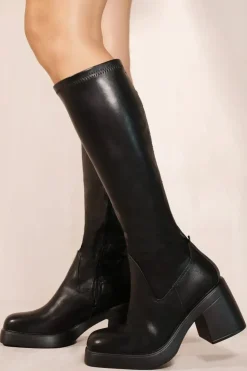 'Lilith' Mid High Block Heel Calf Boots With Side Zip