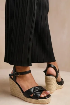 'Lima' Wide Fit Padded Cross Over Strap Espadrille Wedges