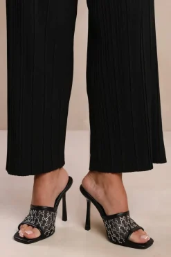 'Lisbon' Diamante Mesh Peep Toe Mules