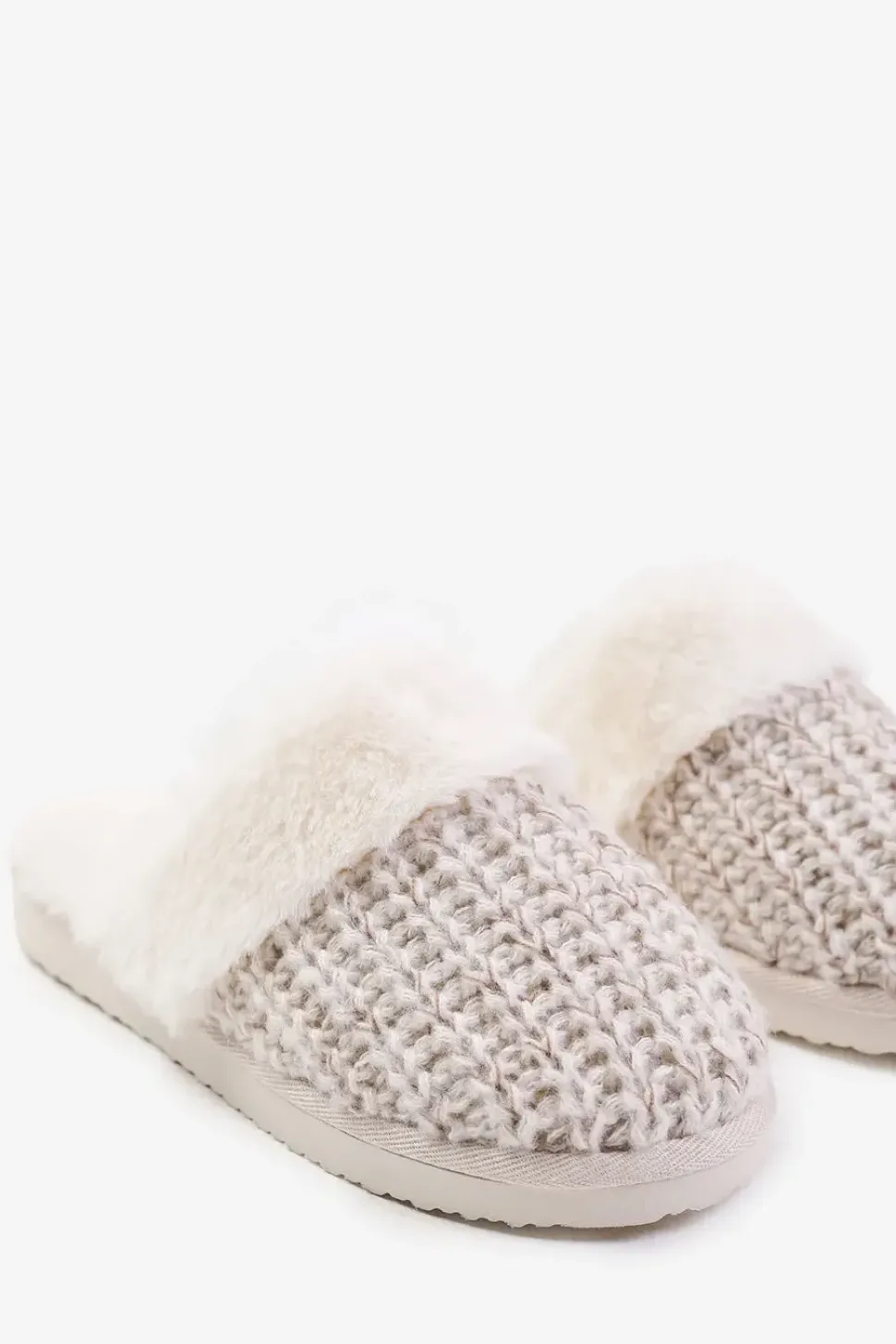 'Lounge' Slip On Knitted Slippers With Fur Trim