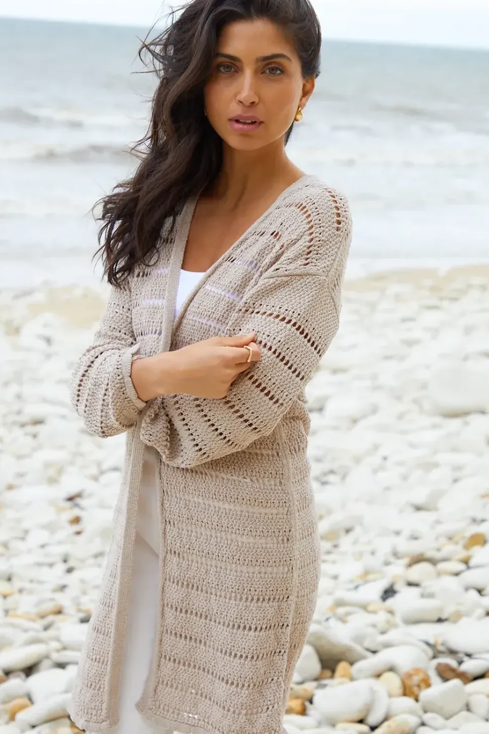 'Luella' Longline Crochet Knit Cardigan
