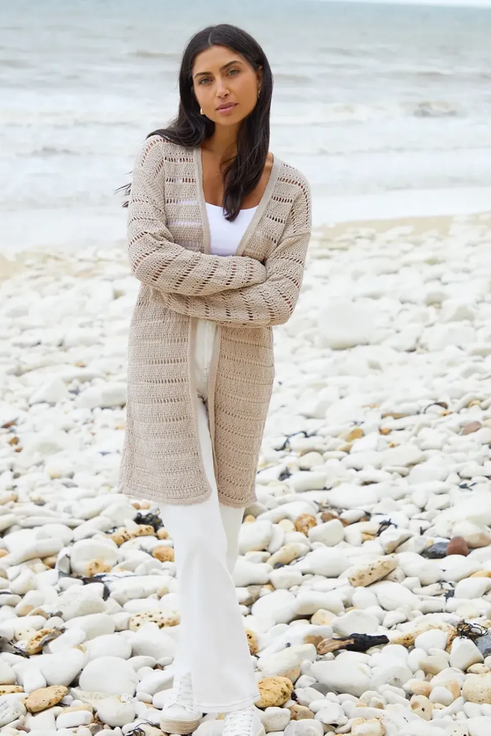 'Luella' Longline Crochet Knit Cardigan