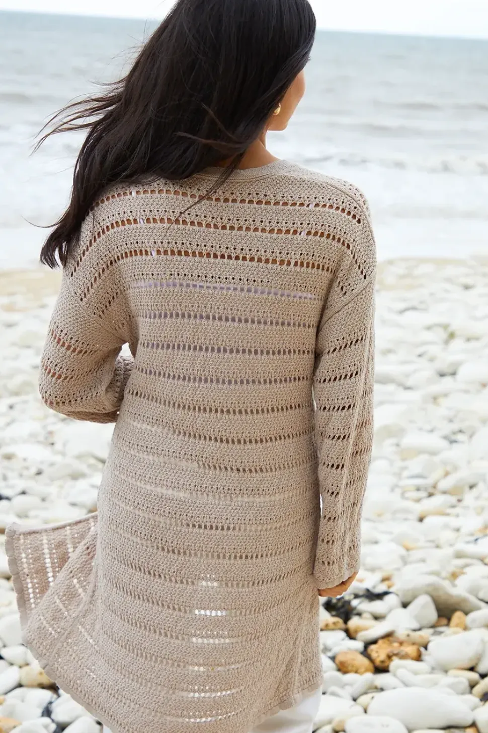 'Luella' Longline Crochet Knit Cardigan