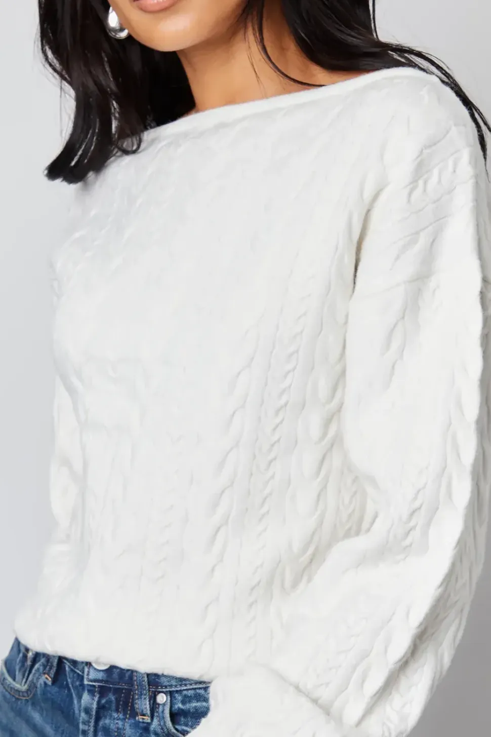 'Mable' Slash Neck Cable Knit Jumper