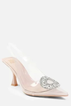 'Malta' Wide Fit Perspex Low Heel Sandals With Embellished Detail