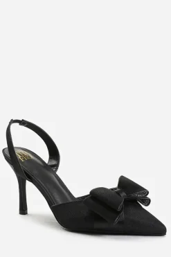 'Manila' Pointed Toe With Diamante Bow Detailing Slingback Mid Heels