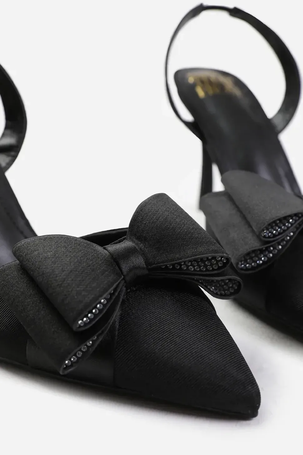 'Manila' Pointed Toe With Diamante Bow Detailing Slingback Mid Heels