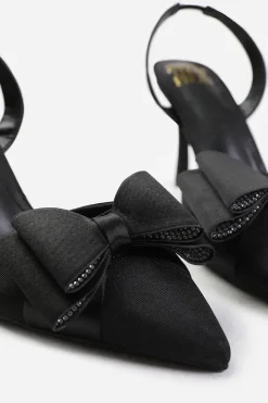 'Manila' Wide Fit Pointed Toe Diamante Bow Detailing Slingback Mid Heels