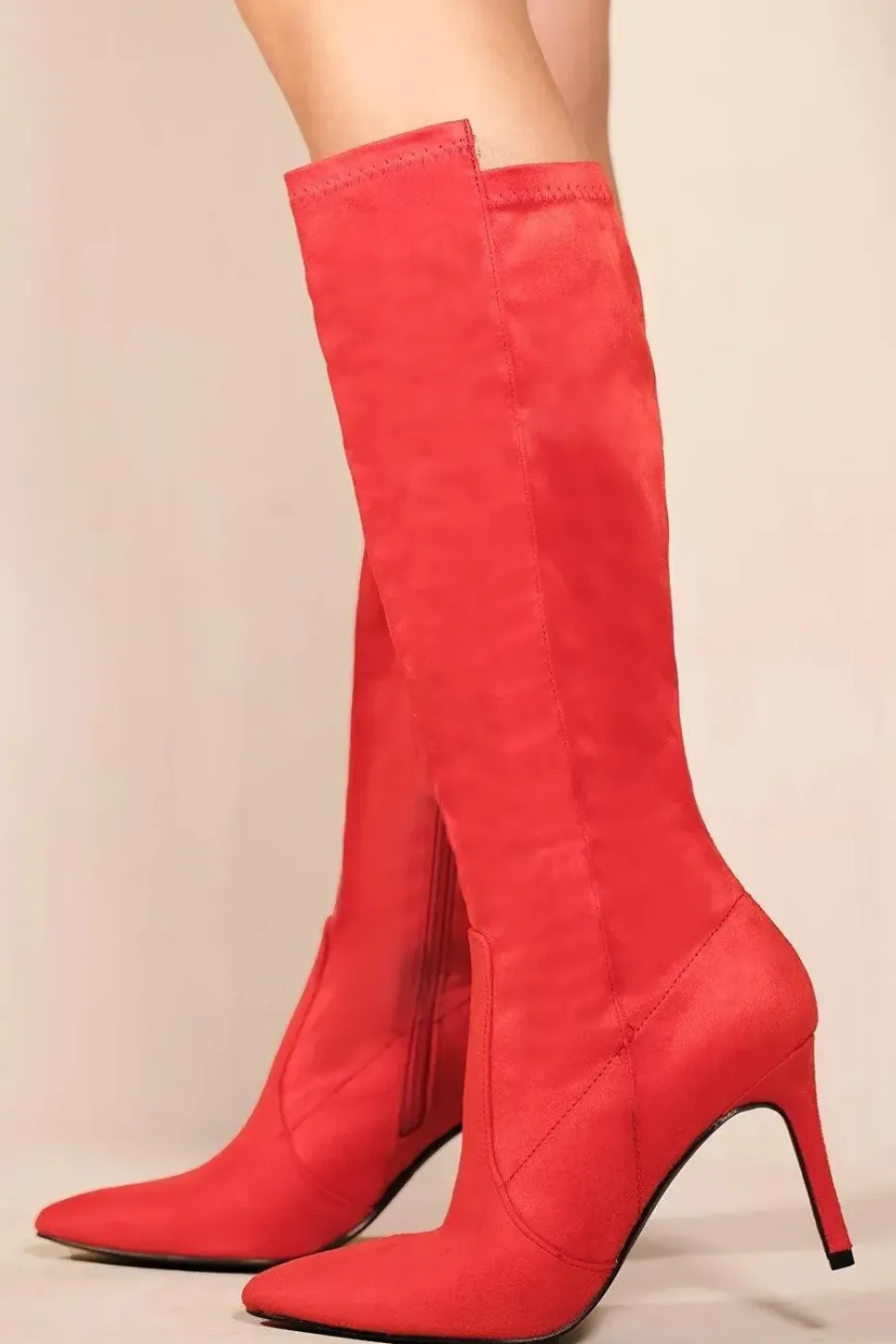 'Marta' Pointed Toe Calf High Boots With Side Zip