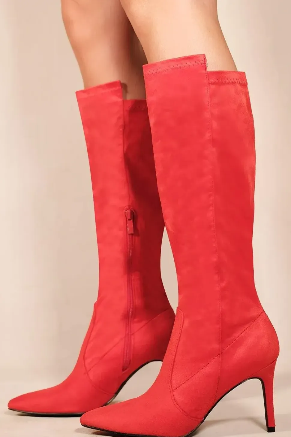 'Marta' Pointed Toe Calf High Boots With Side Zip