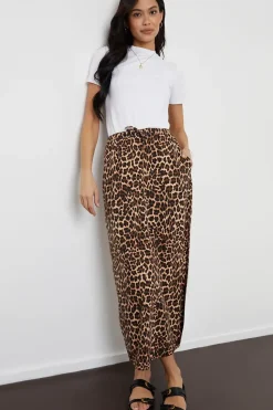 'Midori' Leopard Print Cotton Jersey Midi Skirt with Pockets