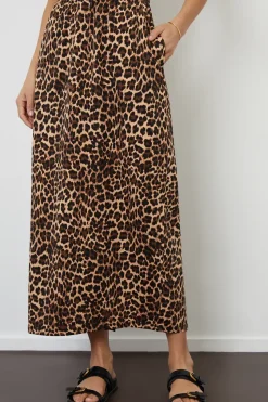 'Midori' Leopard Print Cotton Jersey Midi Skirt with Pockets