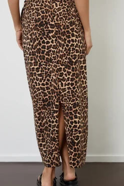 'Midori' Leopard Print Cotton Jersey Midi Skirt with Pockets