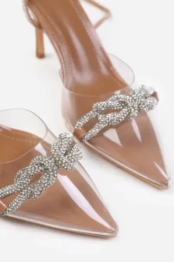 'Monaco' Perspex Heel With Embellished Detail And Diamante Cross Strap