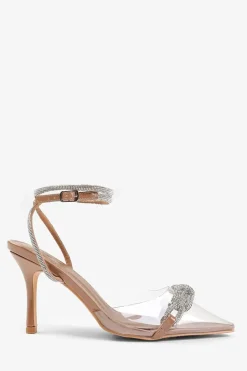 'Monaco' Wide Fit Perspex Heel With Embellished Detail And Diamante Cross Strap