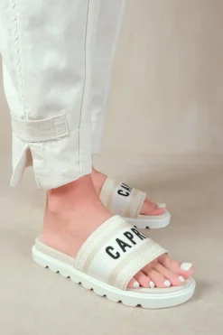 'Moon' Flat Sandal With Text Detailing And Printed Sole