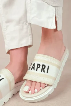 'Moon' Flat Sandal With Text Detailing And Printed Sole