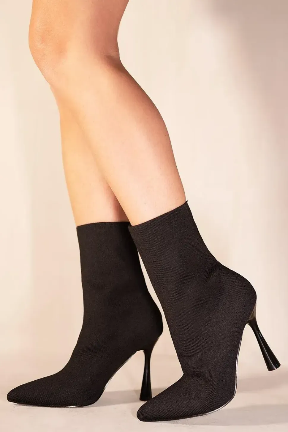 'Nellofer' Knitted High Heel Ankle Sock Boots With Pointed Toe