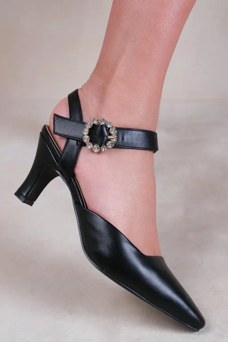 'New' Form Mid Heel Sandals With Diamante Buckle Detail