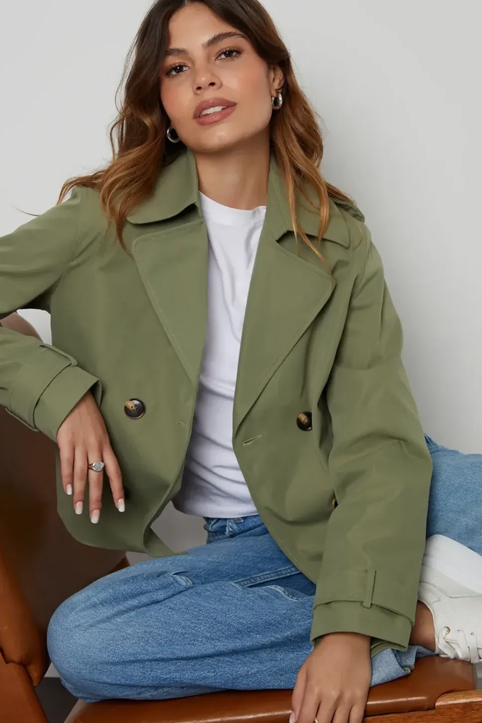 'Nikita' Double Breasted Cropped Trench Coat