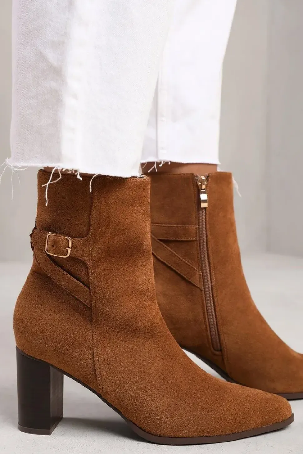'North' Wide Fit Block Heel Boot With Buckle Detail