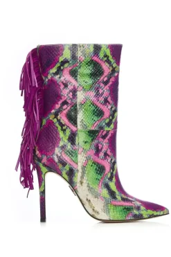 'Oliivia' Snake Print Leather Heeled Boots