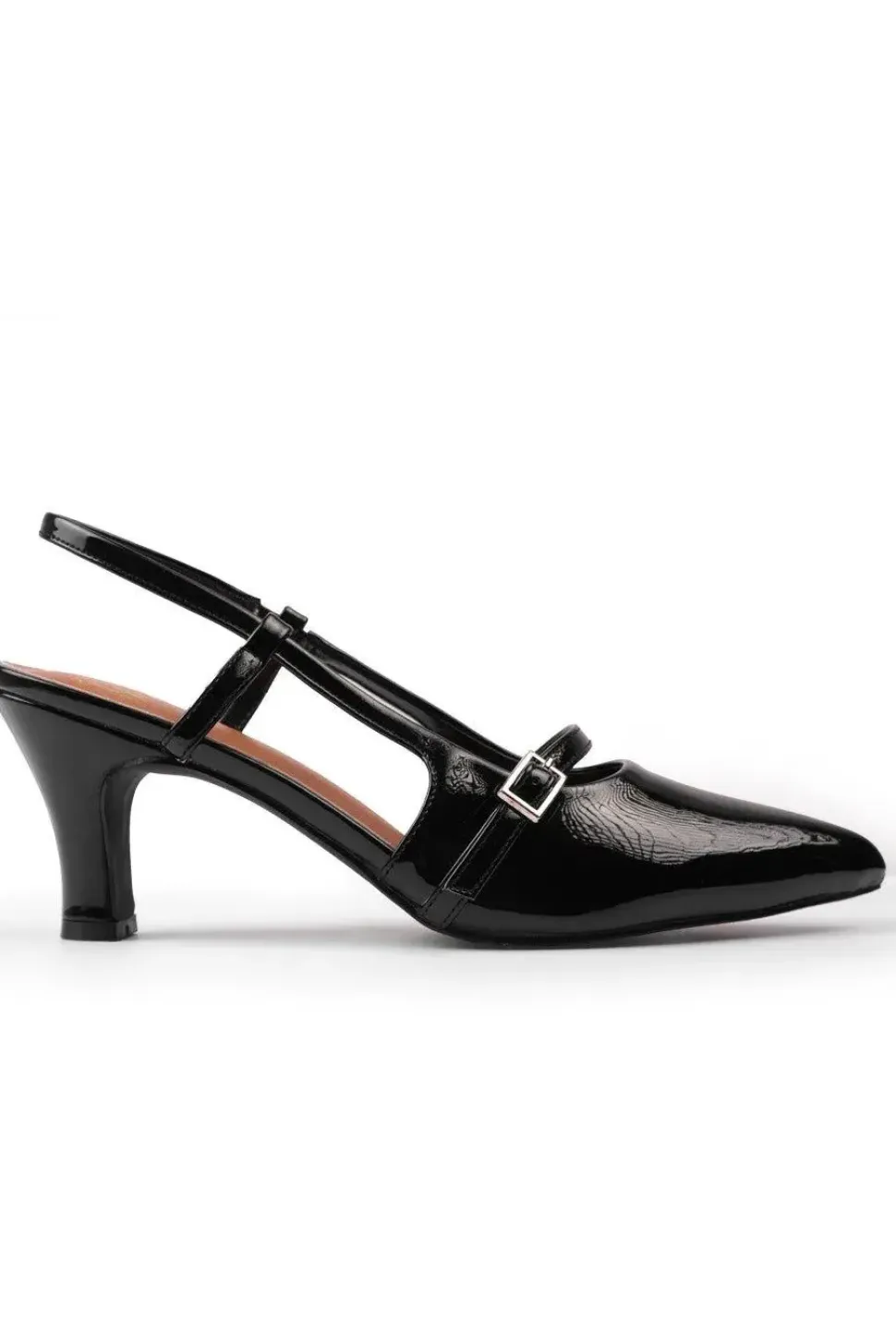 'On Point' Mid Heel Slingback Sandals With Strap And Buckle Detail