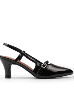 'On Point' Wide Fit Mid Heel Slingback Sandals With Strap And Buckle Detail