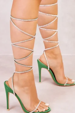 'Ophelia' Diamante Strap Lace Up Tie Leg High Heels