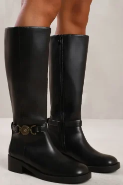 'Osana' Below Knee Boot With Gold Buckle Detail