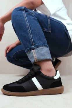 'Pace' Contrast Panel Lace Up Gum Sole Trainers