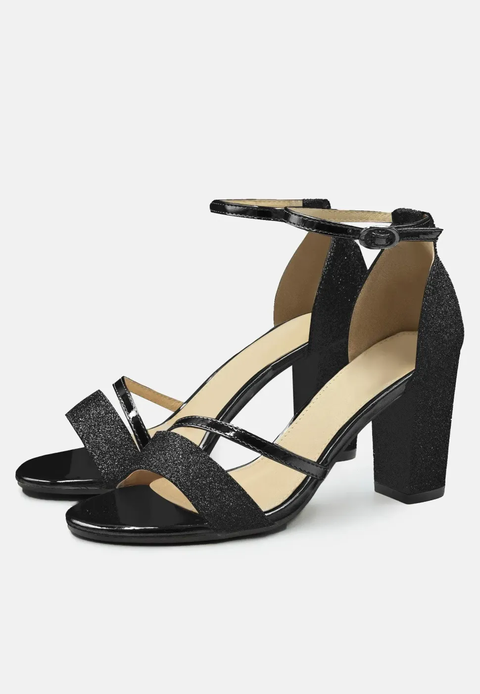 'Perla' Mid High Block Heel Sandals With Ankle Strap