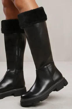 'Peyton' Below Knee Boot With Chunky Sole And Fur Trim