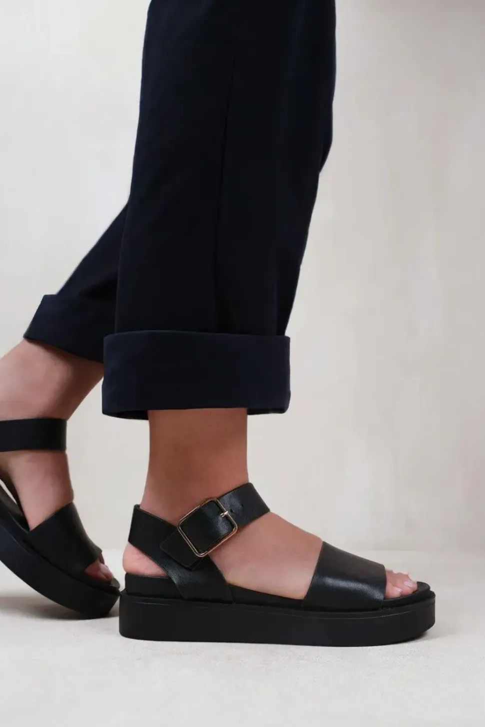 'Phoenix' Wide Fit Classic Flat Sandals With Strap And Buckle Detail