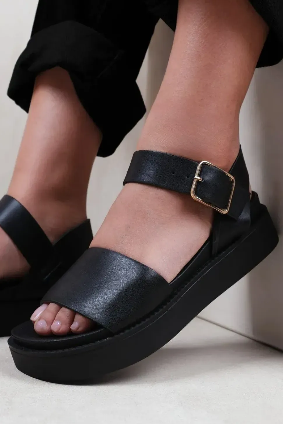 'Phoenix' Wide Fit Classic Flat Sandals With Strap And Buckle Detail