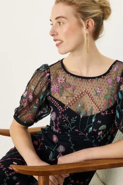 'Polly' Embroidered Midi Dress