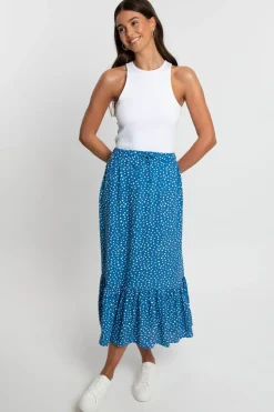 'Rain' Frill Hem Midi Skirt With Drawstring Waist