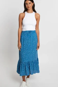 'Rain' Frill Hem Midi Skirt With Drawstring Waist