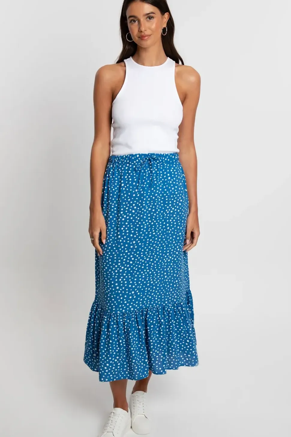 'Rain' Frill Hem Midi Skirt With Drawstring Waist