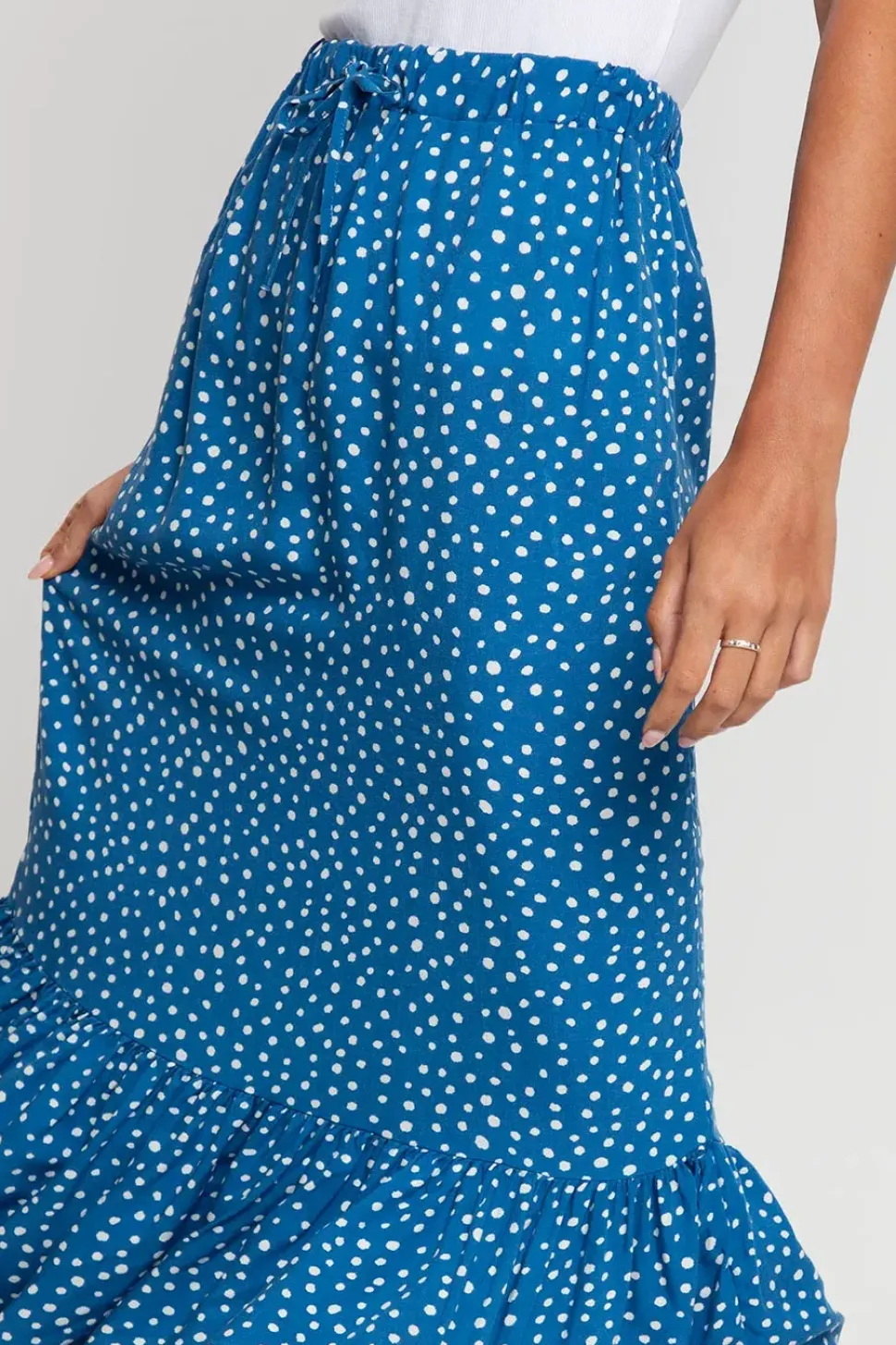 'Rain' Frill Hem Midi Skirt With Drawstring Waist