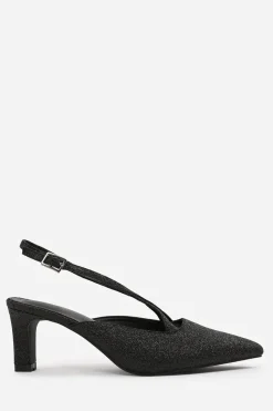 'Raizel' Wide Fit Pointed Toe Low Block Heel With Cross Over Ankle Strap