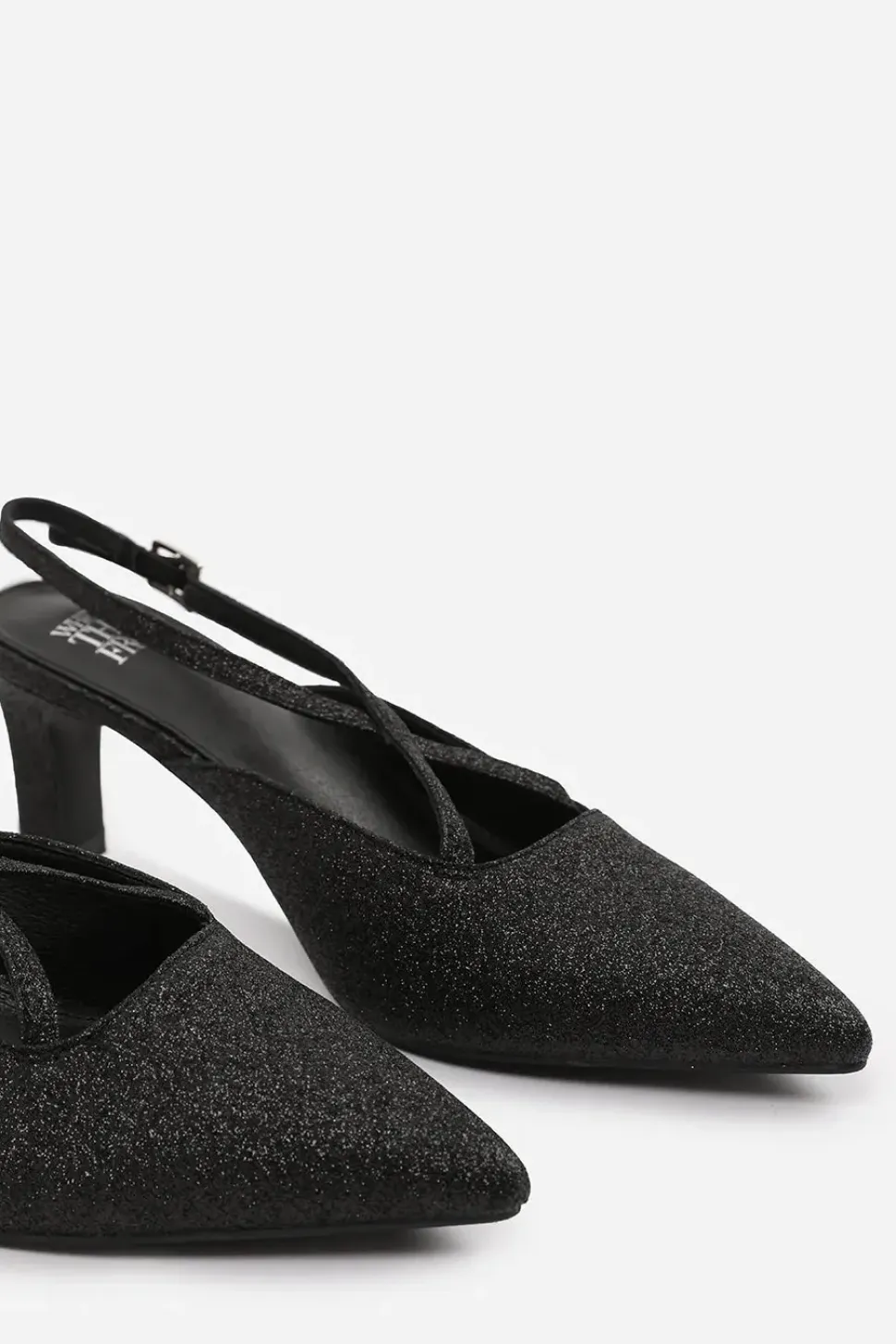 'Raizel' Wide Fit Pointed Toe Low Block Heel With Cross Over Ankle Strap