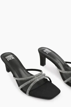 'Remi' Square Toe Low Block Heel With Diamante Strap Detail