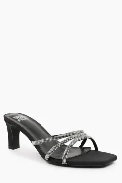 'Remi' Wide Fit Square Toe Low Block Heel With Diamante Strap Detail