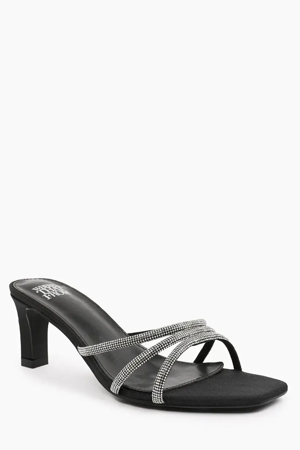 'Remi' Wide Fit Square Toe Low Block Heel With Diamante Strap Detail