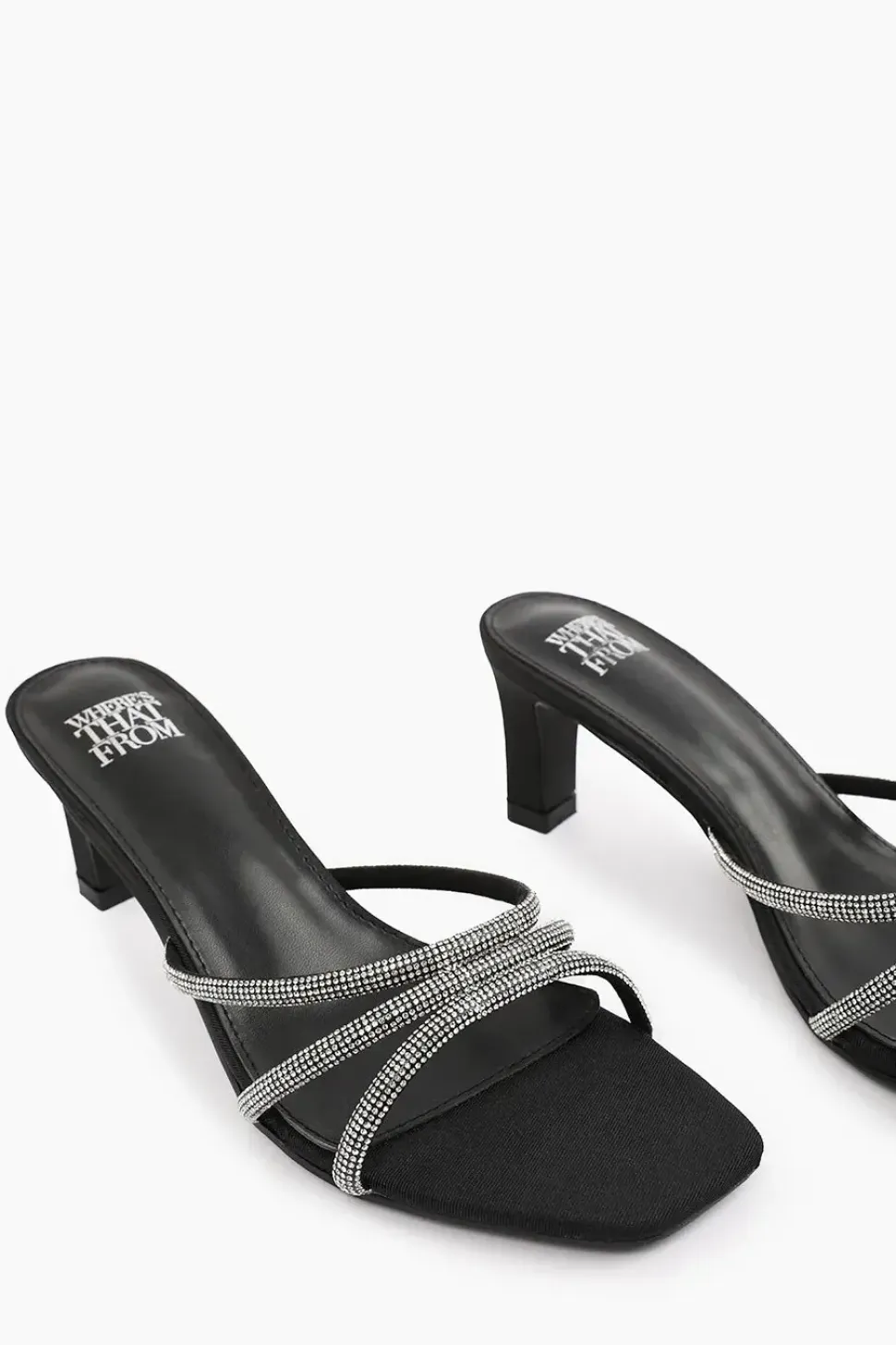 'Remi' Wide Fit Square Toe Low Block Heel With Diamante Strap Detail