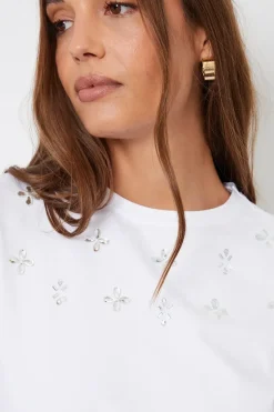 'Rose' Embellished Cotton T-Shirt