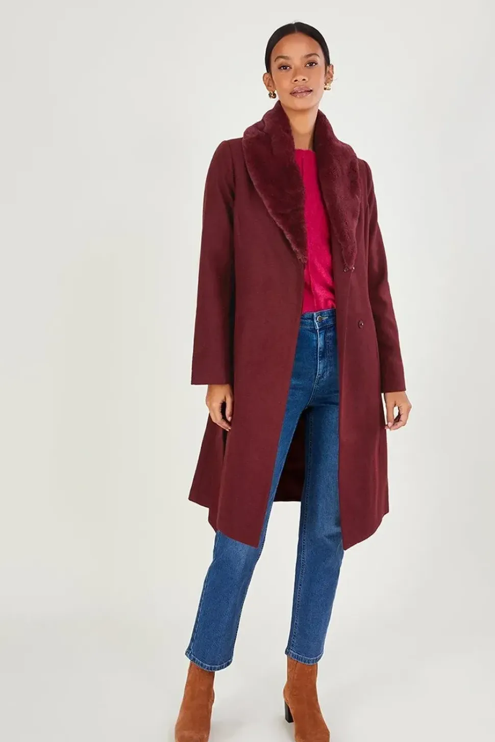 'Rufus' Fur Collar Belted Coat